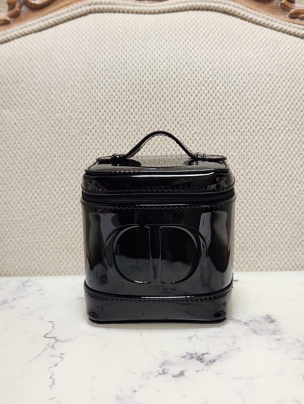 Dior Beauty Black Patent Vanity Case Cosmetic Makeup Bag IMPERFECT